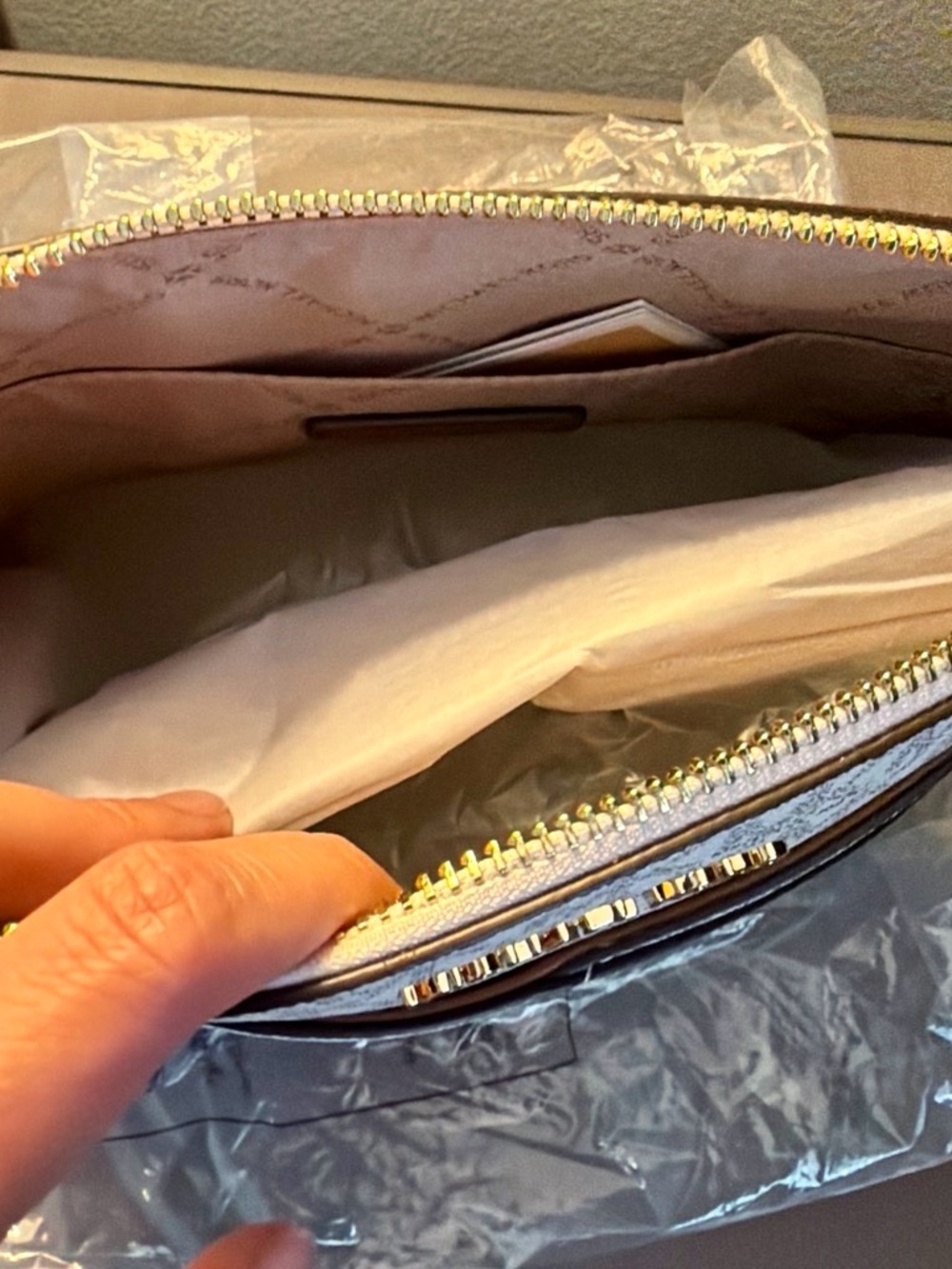 Michael Kors Light Gray Signature MK Crossbody with Gold Hardware - Picture 6 of 6